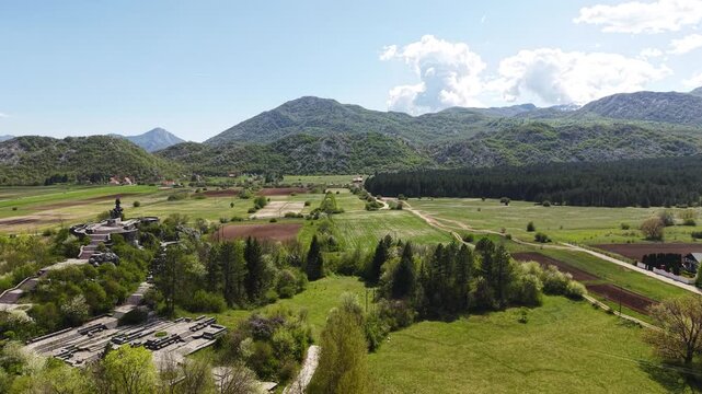 Drone Shot of Green Mountains and Pastures in Countryside Landscape of Montenegro Europe