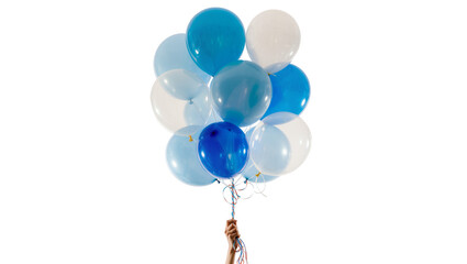 Hand holding bunch of blue and white balloons © Anna
