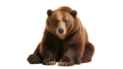Fototapeta premium Brown bear sitting with front paws visible, full body shot