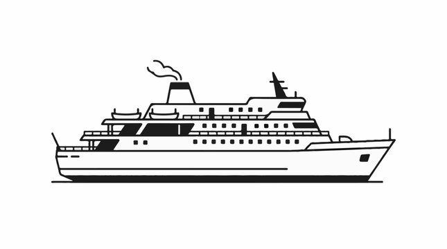 A large passenger ship with multiple decks and a smokestack emitting smoke