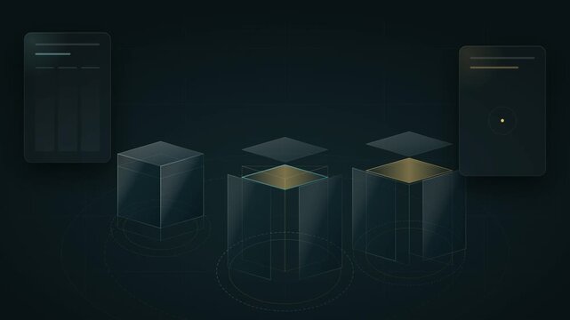 Digital Interface Displaying Abstract 3D Cube Data Analysis Visualization
