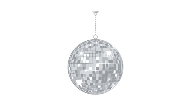 Silver Disco Ball Hanging on Chain Isolated on White Background