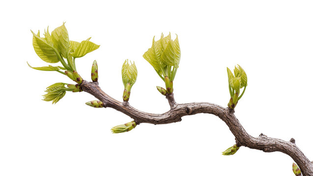 Tree branch with new spring leaves and buds