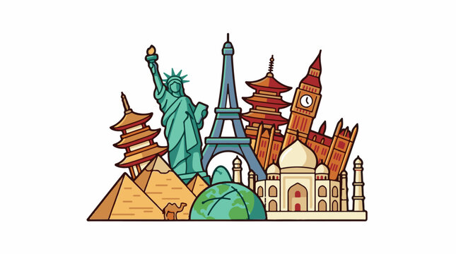 Colorful illustration of famous landmarks