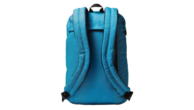Teal blue backpack with padded straps and black zippers