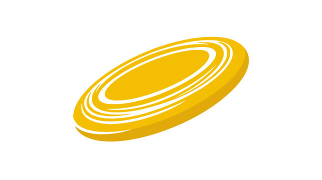 Yellow frisbee disc with white circular lines, isolated on white background, motion blur effect