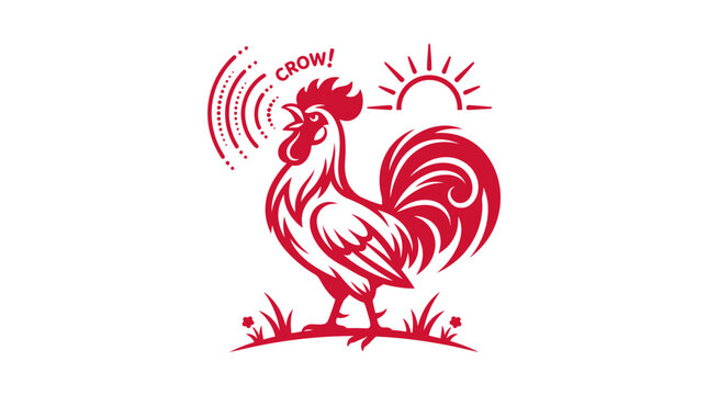 Rooster Crowing at Sunrise, Farm Animal Silhouette, Morning Announcement