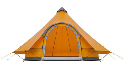 Orange conical camping tent with grey trim and arched entrance © Anna
