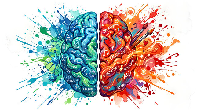 Left and right brain function concept with creative and logical elements