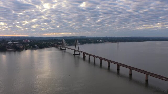 Drone view of the international bridge linking Posadas Argentina and Encarnacion Paraguay.