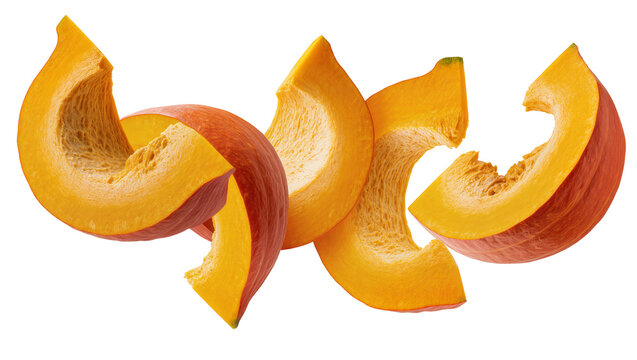 Orange pumpkin slices with seeds and fibrous texture