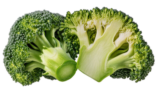 Fresh broccoli florets and cut stem showing texture