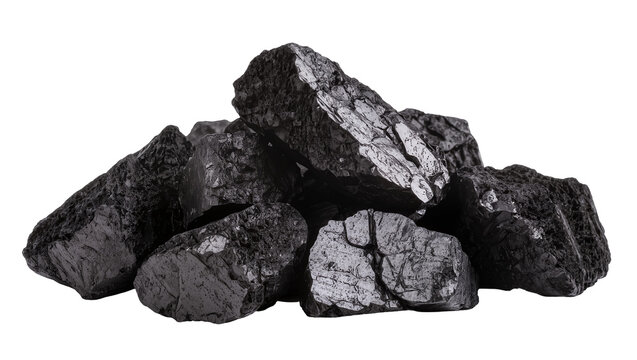 Pile of rough black coal chunks with shiny facets