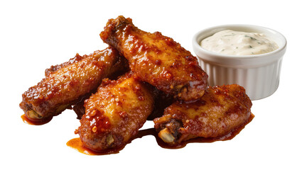Spicy glazed chicken wings with creamy dipping sauce © Leon