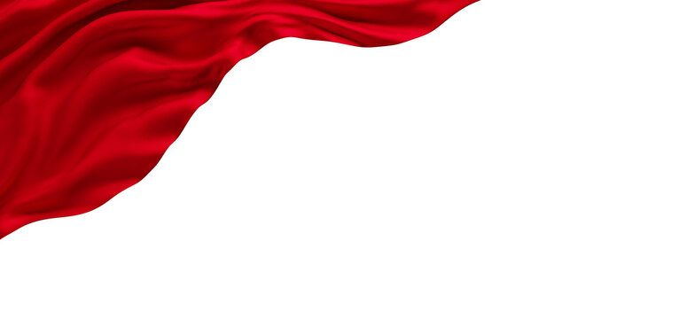 Luxury red pleated chiffon fabric corner border isolated on transparent background with copy space 3D render