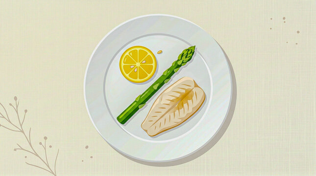 Minimalist vector illustration of a healthy meal on a white plate.