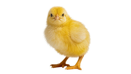 Fluffy yellow chick standing on white © Laura