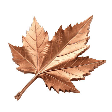 Metallic Copper Autumn Leaf with Brushed Steel Finish for Industrial Fall Design