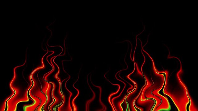 Vibrant orange and red flames rise against a dark background