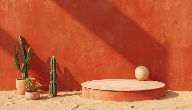 Terracotta biophilic wall potted cactus plants