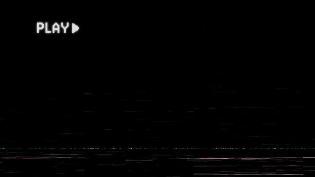 Retro vhs play overlay with analog glitch, scanlines, and video noise texture