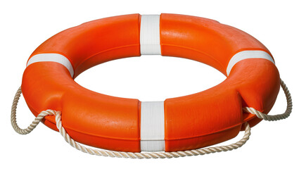 Orange lifebuoy with white stripes and rope © Emma