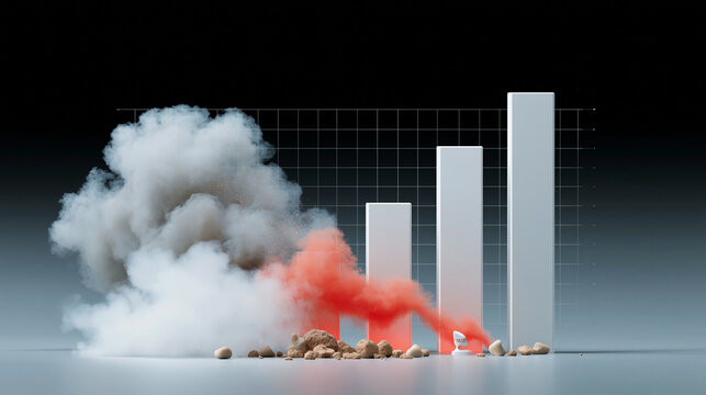 A wide-angle documentary photo showing the correlation between street protests and plummeting stock markets, a blend of riot scenes and financial graphs blending into each other