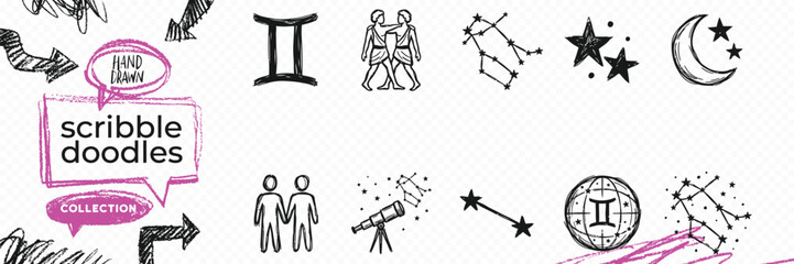 Hand drawn vintage black ink scribble doodle vector set of esoteric mystic magic astrology zodiac alchemy sacred geometry spiritual and occult symbols © HGP