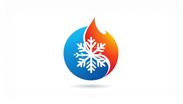 Professional HVAC logo design illustrating heating and cooling balance through a snowflake and fire flame icon within a circular frame