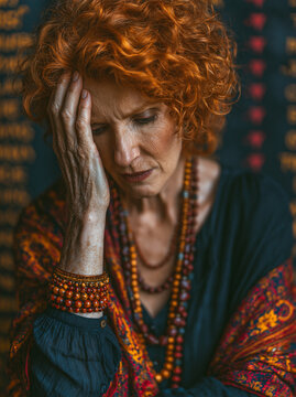 An editorial photograph focused on a distraught businesswoman, surrounded by falling stock tickers, capturing the personal impact of political crises on investment returns