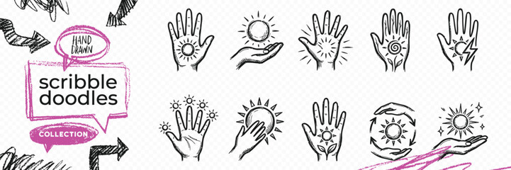 Hand drawn vintage black ink scribble doodle vector set of esoteric mystic magic astrology zodiac alchemy sacred geometry spiritual and occult symbols © HGP