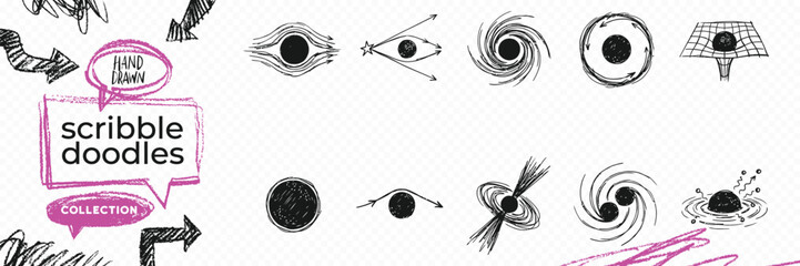Hand drawn vintage black ink scribble doodle vector set of esoteric mystic magic astrology zodiac alchemy sacred geometry spiritual and occult symbols © HGP