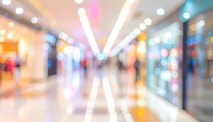 Obraz premium Blurred Interior View of a Modern Shopping Mall with Bright Lights.