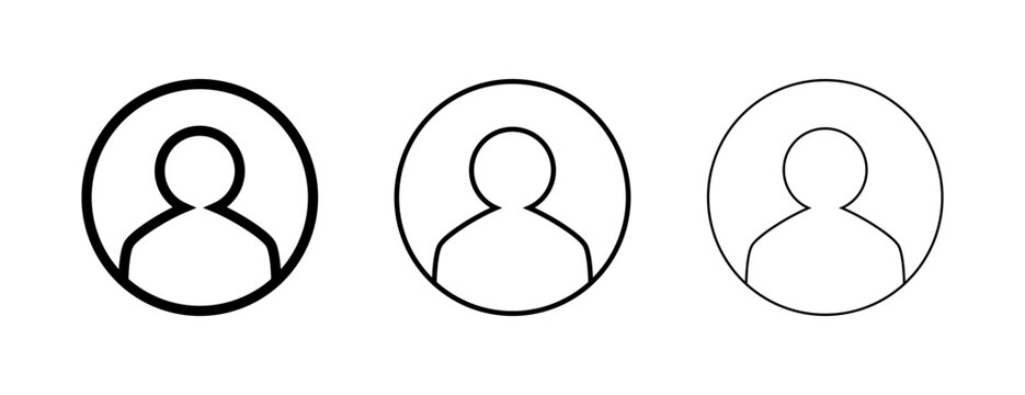User profile icon set. Simple circle person silhouette button. Flat design vector icons.