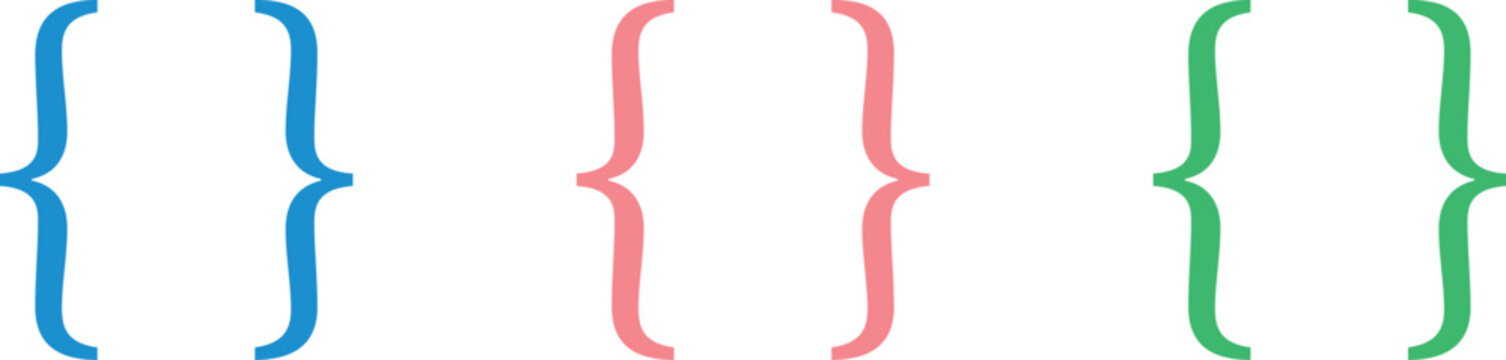 Curly Braces Symbols Set Colorful Bracket Icons for Coding Mathematics and Programming