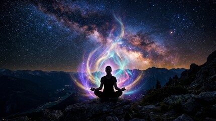 Fototapeta premium man in the night yoga in the mountains