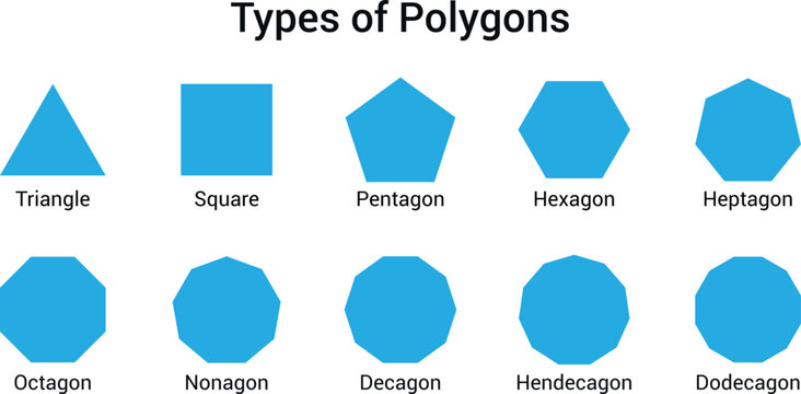 Types of Polygons Geometry Shapes Educational Chart with Triangle to Dodecagon Vector Illustration