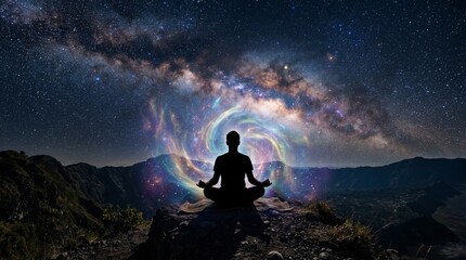 Obraz premium man in the night yoga in the mountains