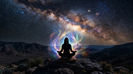Fototapeta premium man in the night yoga in the mountains