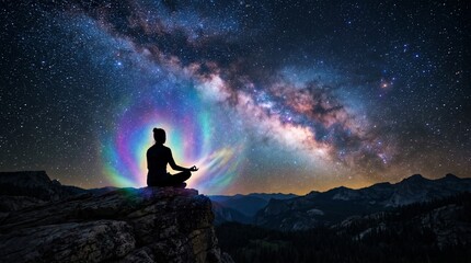 Fototapeta premium man in the night yoga in the mountains