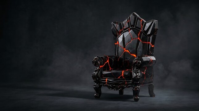 Dark villain throne made of sharp obsidian stone.
