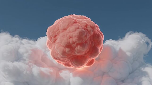 Floating Cloud Visual with Red Vivid Mobile Object in Sky Setting