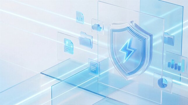 Digital Shield Cube Structure 3D render security innovation digital shield transparency