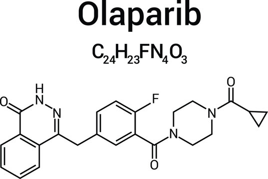 Olaparib Chemical Structure PARP Inhibitor Anticancer Drug Molecule Formula Diagram