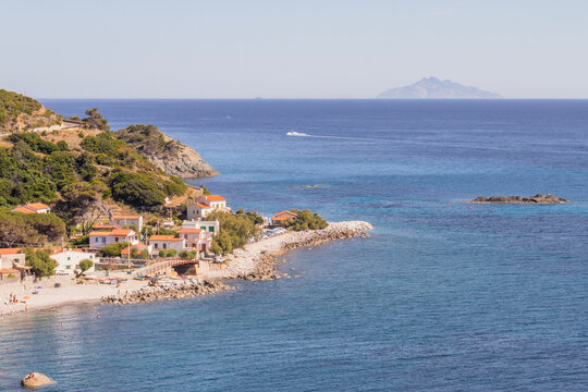 High angle view of Montecristo from Capoliveri (Elba island, Tuscany, Italy)