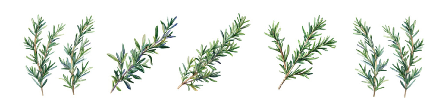 An Imaginary Minimalistic 2D flat icon rosemary branch, modern element in vector and EPS format, isolated on a white background, Watercolor painting design