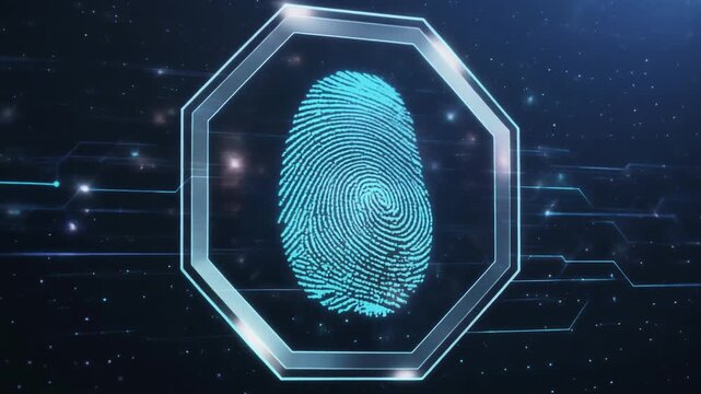 Digital Fingerprint Scan within a Futuristic Octagonal Frame security identification animation