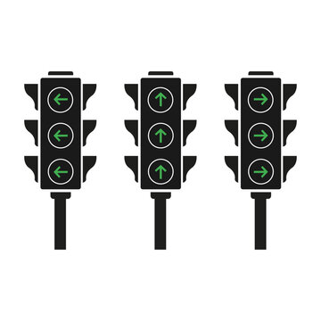 Three Traffic Lights Showing Green Signal in Urban Setting with Minimalist Style
