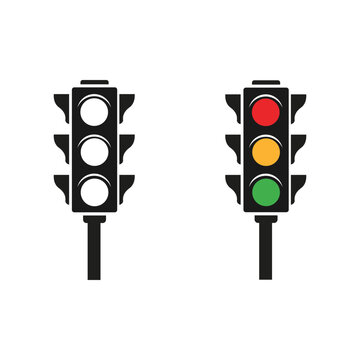 Traffic Light Signals Showing Red Yellow Green on Urban Pole Isolated