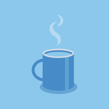Steaming Hot Coffee Cup with Rising Vapor on Light Blue Gradient Background